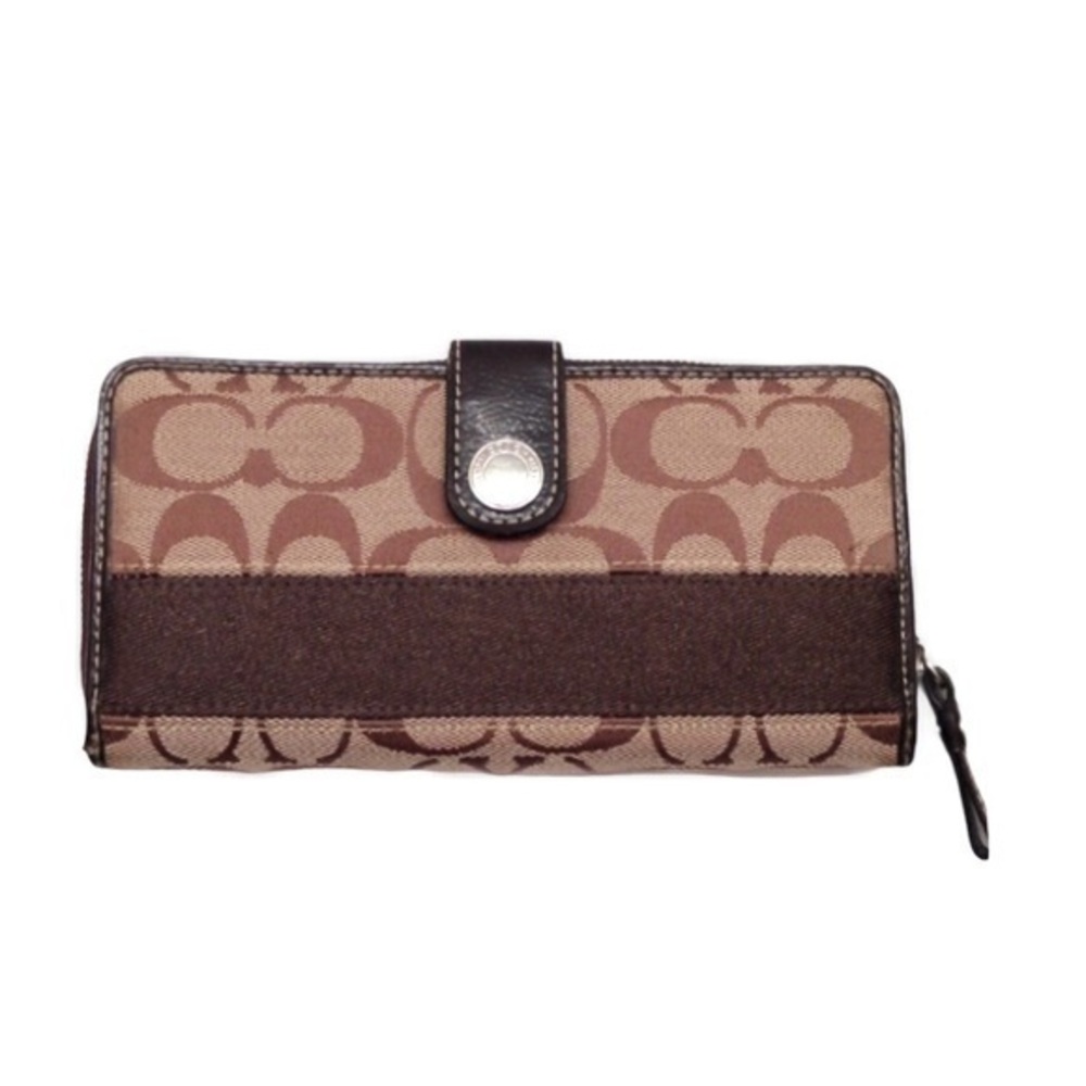 Coach vintage y2k signature striped brown khaki zipper wallet